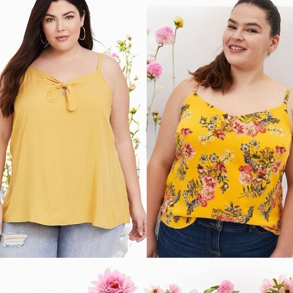 Torrid Yellow Ava Stretch Challis & Sophie Textured Bow Front Swing Cami Lot 2 2